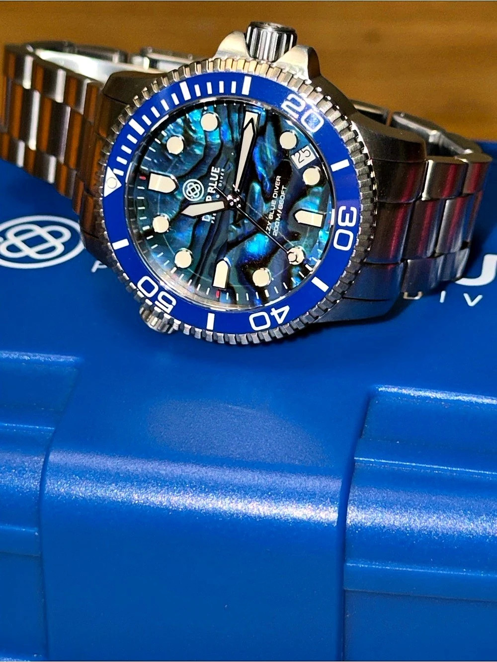 Deep Blue Lizzy Blue Diver Abalone Dial Watch Blue & Silver